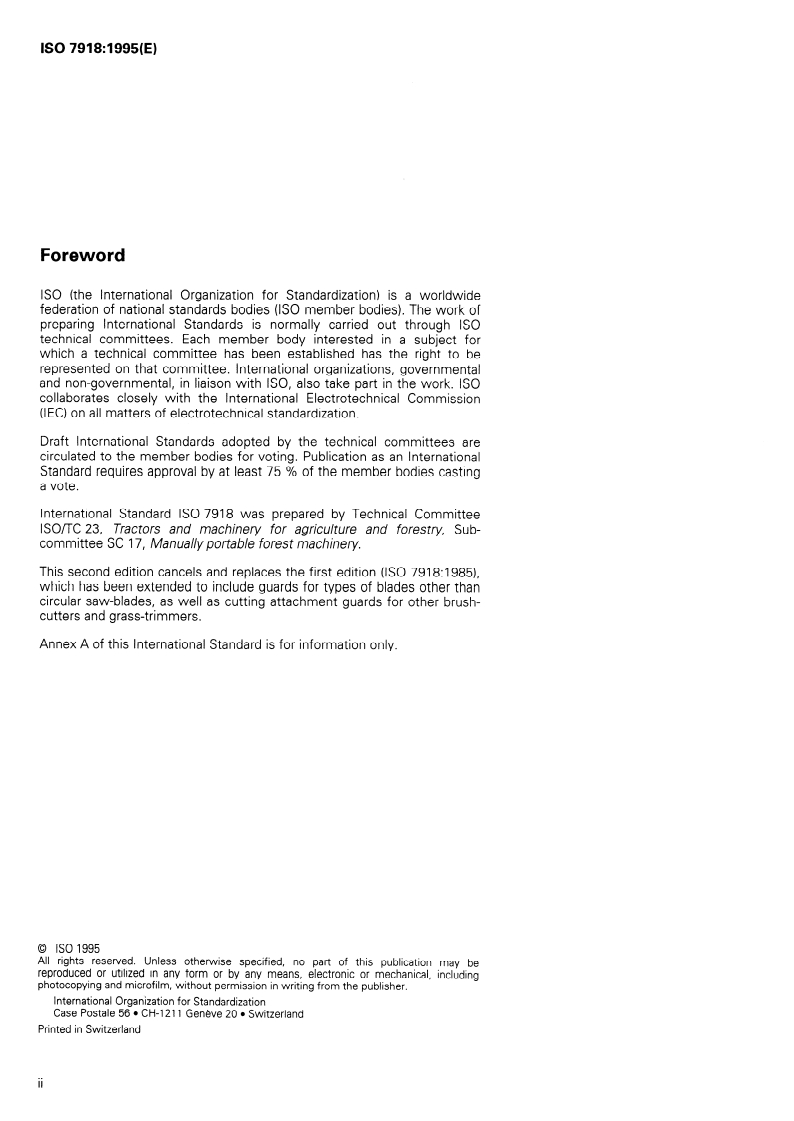 ISO 7918:1995 ISO 7918:1995 - Forestry machinery — Portable brush-cutters and grass-trimmers — Cutting attachment guard dimensions/5/1995 - Page 2 preview