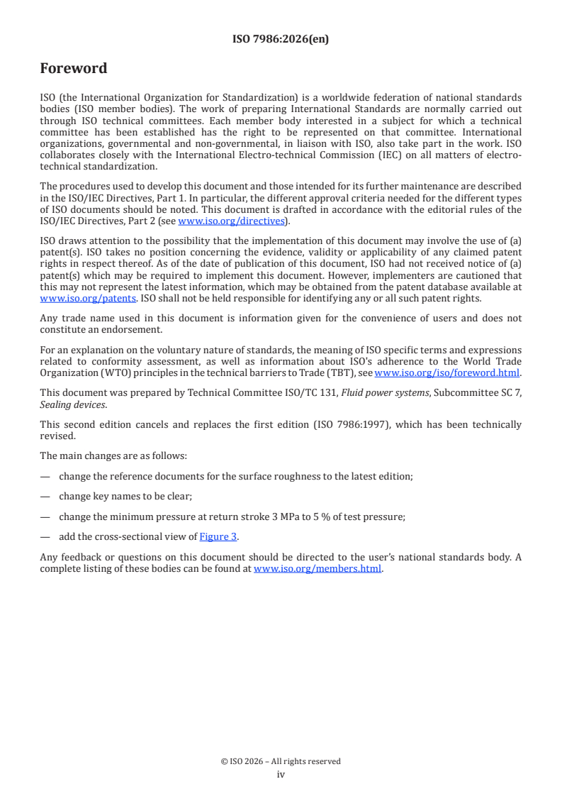 ISO 7986:2026 ISO 7986:2026 - Hydraulic fluid power — Sealing devices — Standard test methods to assess the performance of rod seals used in oil hydraulic reciprocating applications - Page 4 preview