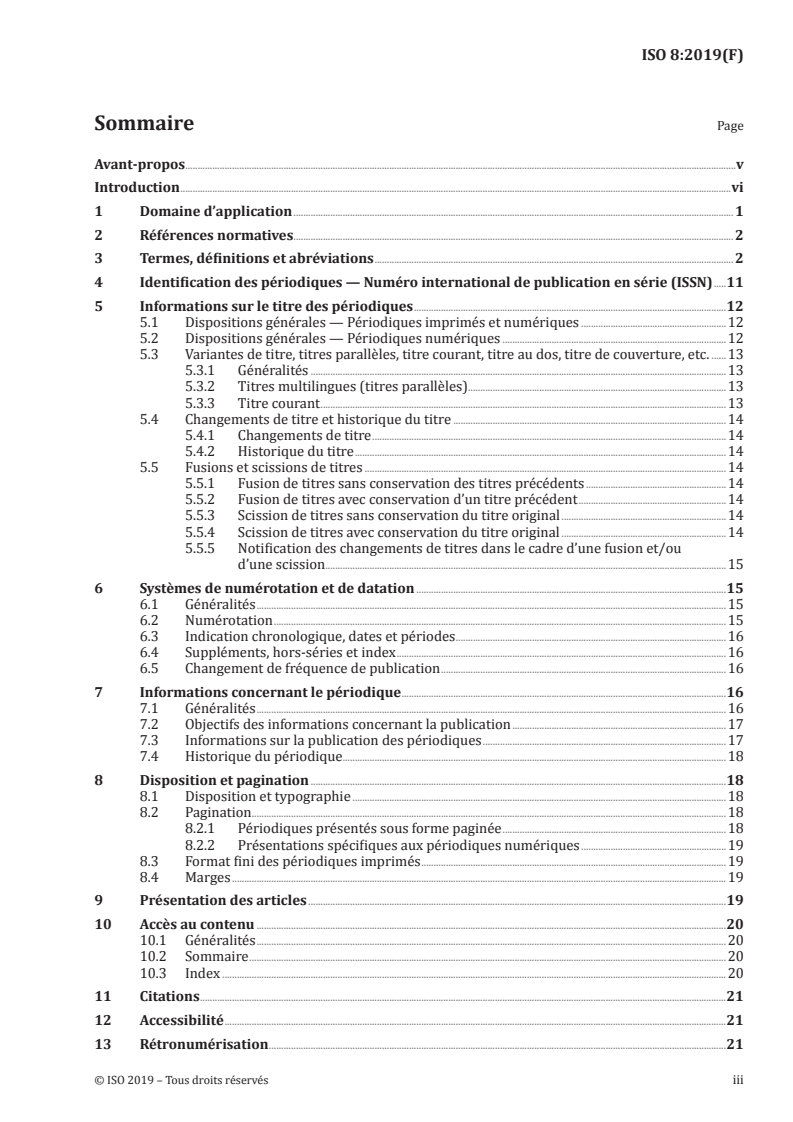 ISO 8:2019 ISO 8:2019 - Information et documentation — Présentation et identification des périodiques/1/2019 - Page 3 preview