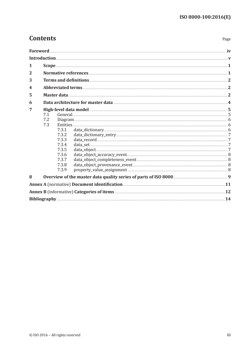 ISO 8000-100:2016 ISO 8000-100:2016 - Data quality — Part 100: Master data: Exchange of characteristic data: Overview/23/2016 - Page 3 preview