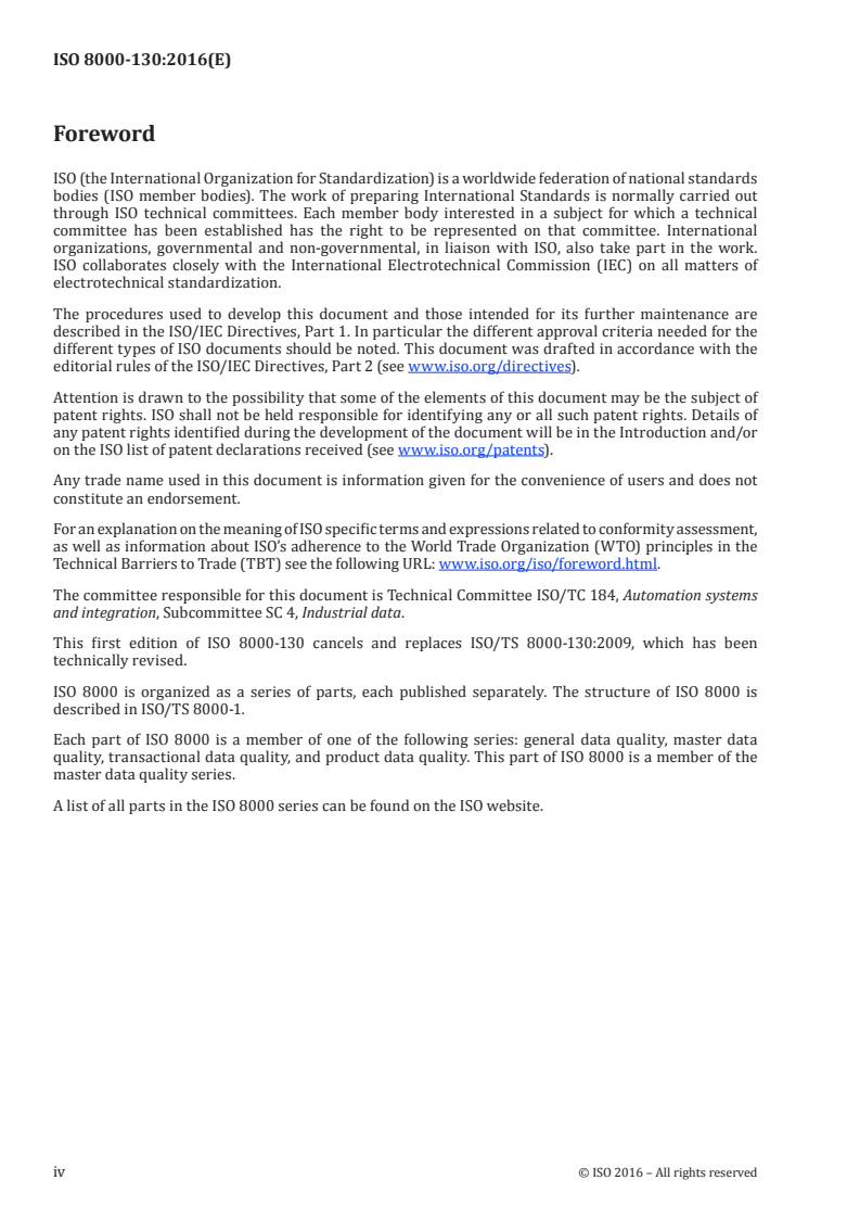 ISO 8000-130:2016 ISO 8000-130:2016 - Data quality — Part 130: Master data: Exchange of characteristic data: Accuracy/23/2016 - Page 4 preview