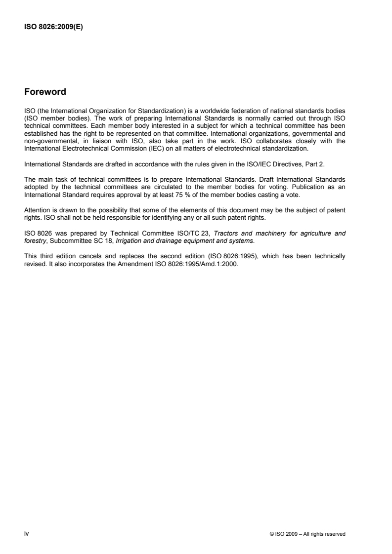 SIST ISO 8026:2015 ISO 8026:2009 - Agricultural irrigation equipment — Sprayers — General requirements and test methods/10/2009 - Page 4 preview