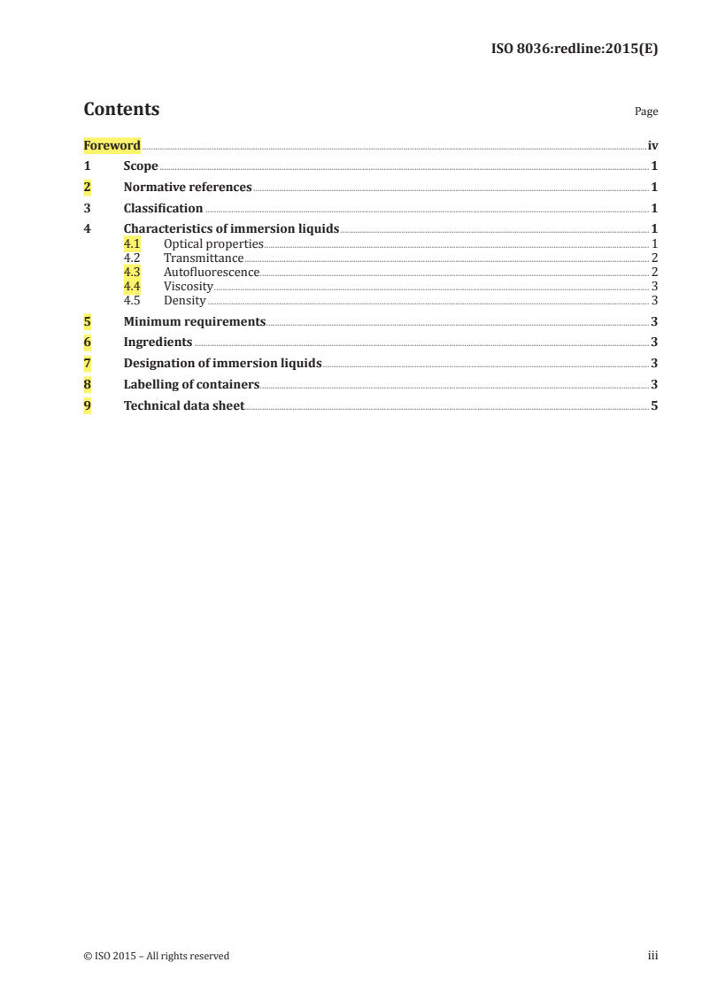 ISO 8036:2015 REDLINE ISO 8036:2015 - Microscopes — Immersion liquids for light microscopy/4/2015 - Page 3 preview