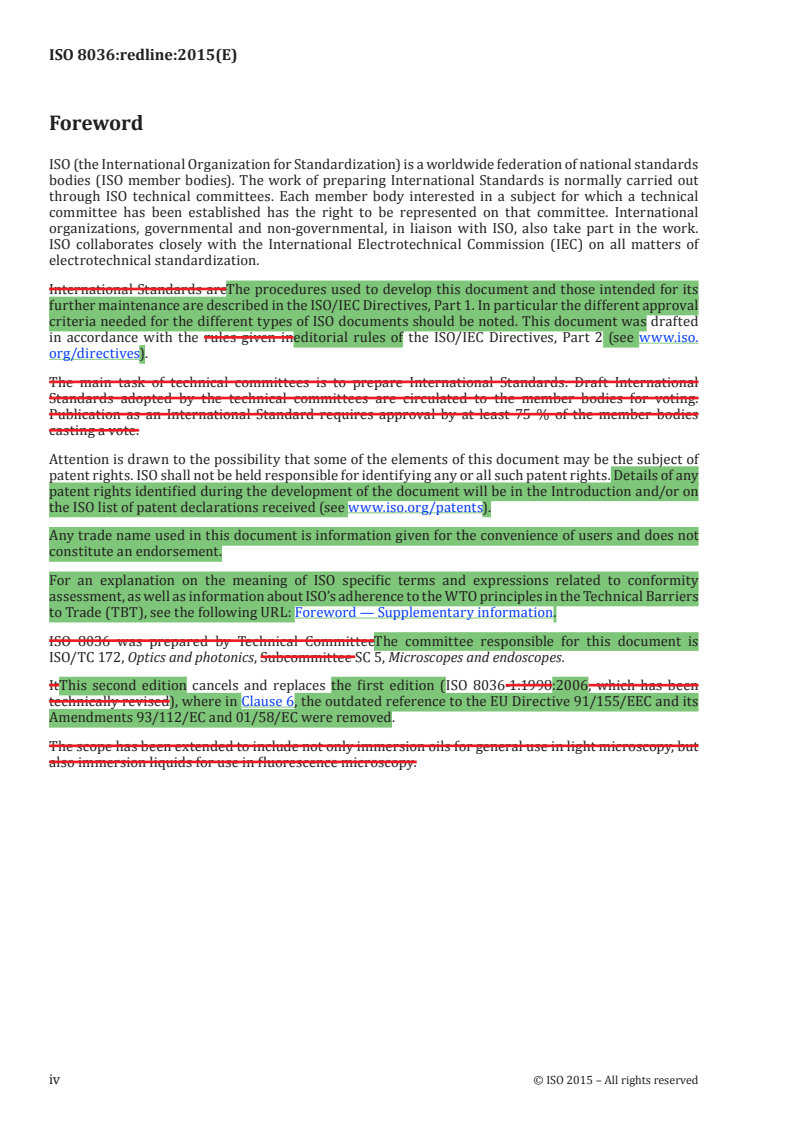 ISO 8036:2015 REDLINE ISO 8036:2015 - Microscopes — Immersion liquids for light microscopy/4/2015 - Page 4 preview