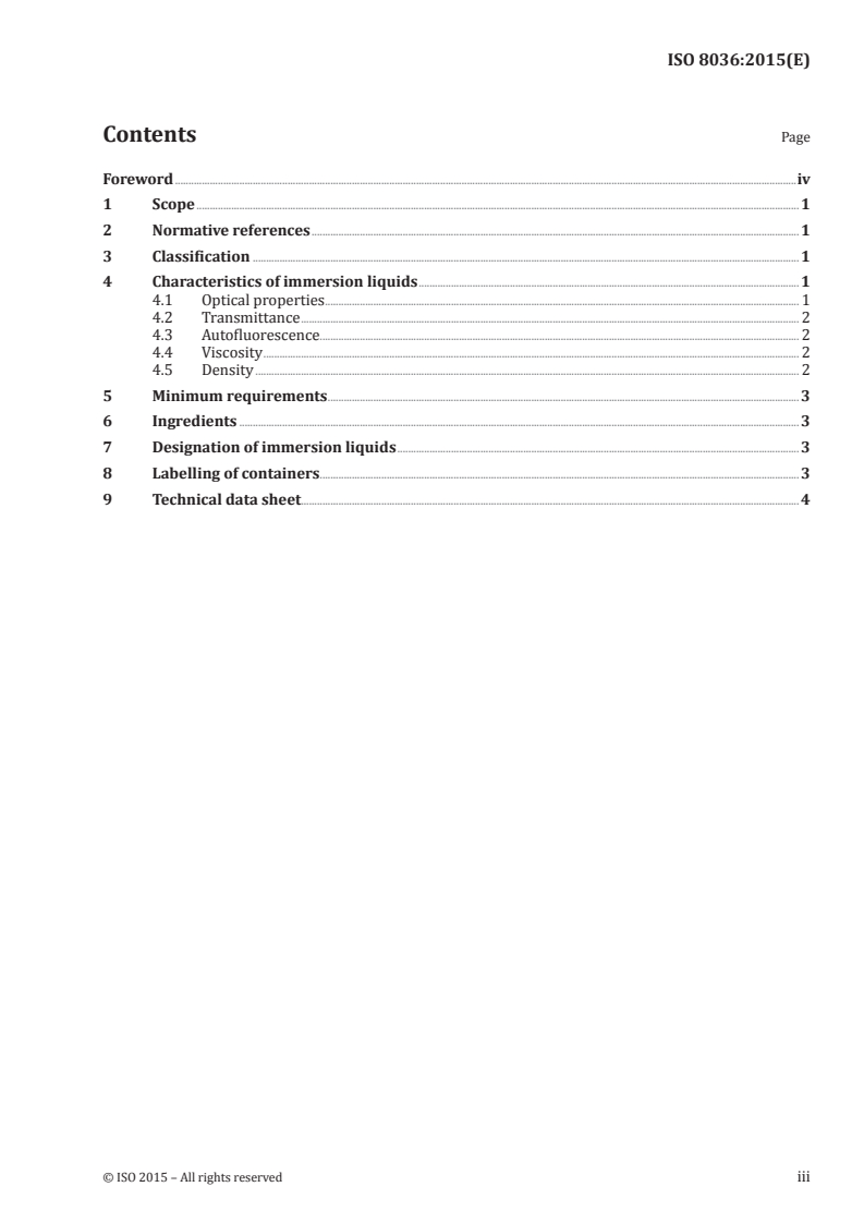 ISO 8036:2015 ISO 8036:2015 - Microscopes — Immersion liquids for light microscopy/4/2015 - Page 3 preview