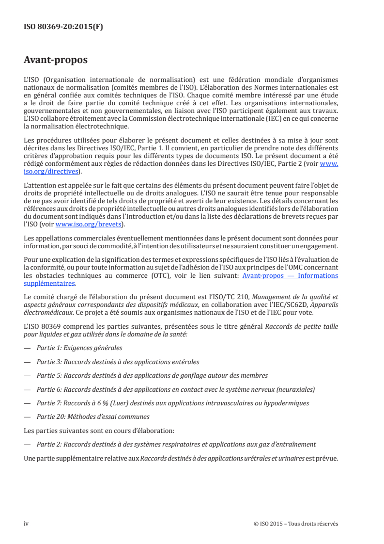 ISO 80369-20:2015 ISO 80369-20:2015 - Raccords de petite taille pour liquides et gaz utilisés dans le domaine de la santé — Partie 20: Méthodes d'essai communes/11/2015 - Page 4 preview