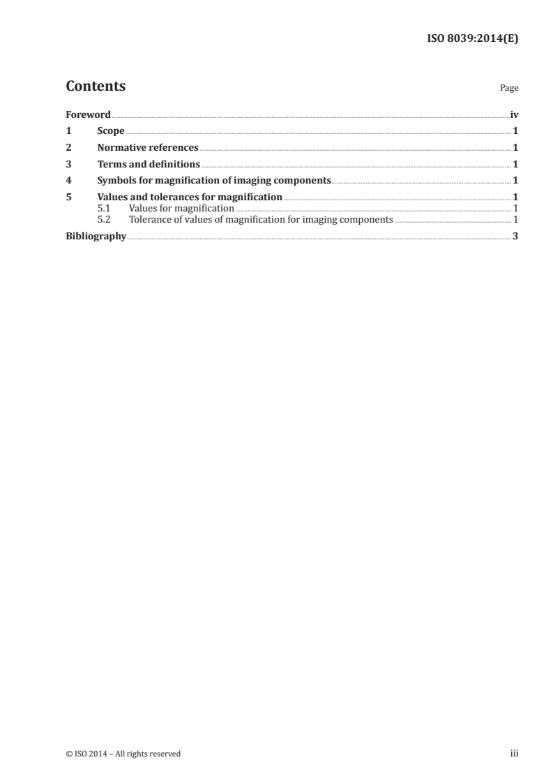 ISO 8039:2014 ISO 8039:2014 - Microscopes — Values, tolerances and symbols for magnification/3/2014 - Page 3 preview