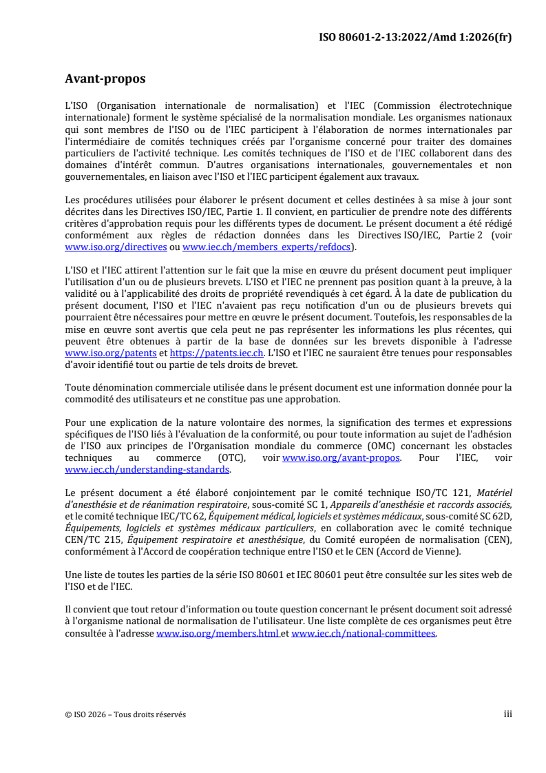 ISO 80601-2-13:2022/Amd 1:2026 ISO 80601-2-13:2022/Amd 1:2026 - Appareils électromédicaux — Partie 2-13: Exigences particulières de sécurité de base et de performances essentielles pour les postes de travail d'anesthésie — Amendement 1 - Page 3 preview