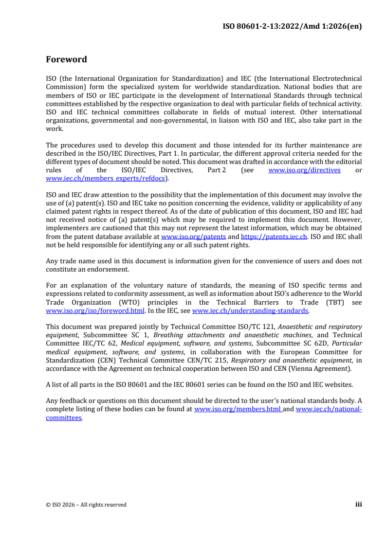 ISO 80601-2-13:2022/Amd 1:2026 ISO 80601-2-13:2022/Amd 1:2026 - Medical electrical equipment — Part 2-13: Particular requirements for basic safety and essential performance of an anaesthetic workstation — Amendment 1 - Page 3 preview