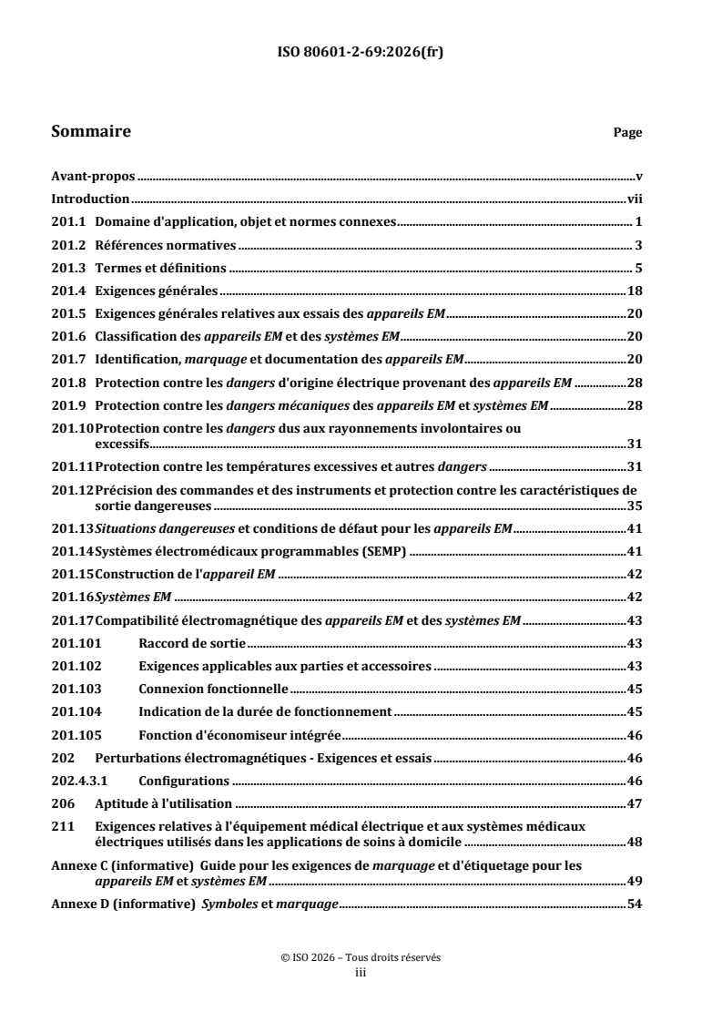 ISO 80601-2-69:2026 ISO 80601-2-69:2026 - Appareils électromédicaux — Partie 2-69: Exigences particulières pour la sécurité de base et les performances essentielles des dispositifs concentrateurs d'oxygène - Page 3 preview