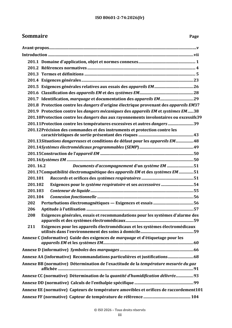 ISO 80601-2-74:2026 ISO 80601-2-74:2026 - Appareils électromédicaux — Partie 2-74: Exigences particulières pour la sécurité de base et les performances essentielles des équipements d'humidification respiratoire - Page 3 preview