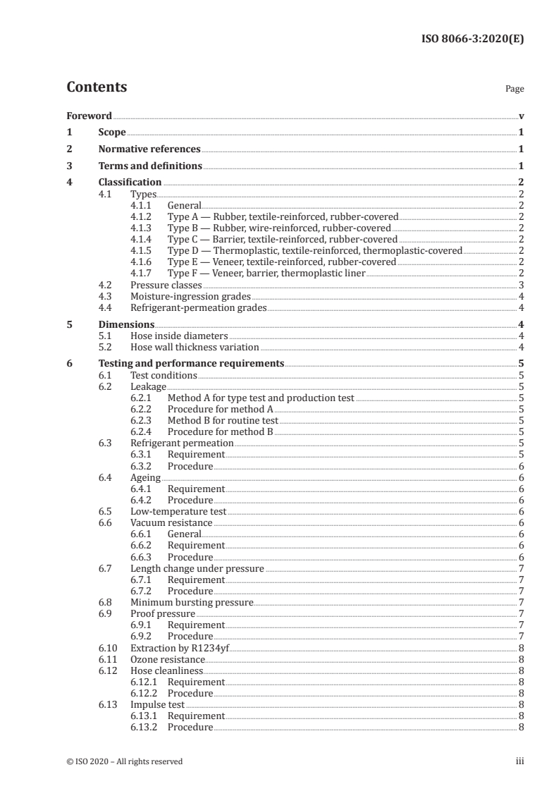 ISO 8066-3:2020 ISO 8066-3:2020 - Rubber and plastics hoses and hose assemblies for automotive air conditioning — Specification — Part 3: Refrigerant 1234yf/14/2020 - Page 3 preview