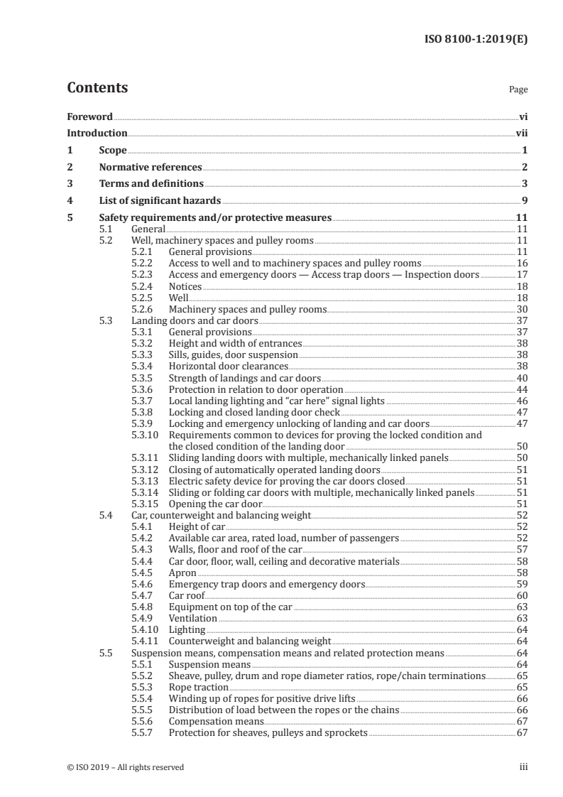 ISO 8100-1:2019 ISO 8100-1:2019 - Lifts for the transport of persons and goods — Part 1: Safety rules for the construction and installation of passenger and goods passenger lifts/19/2019 - Page 3 preview