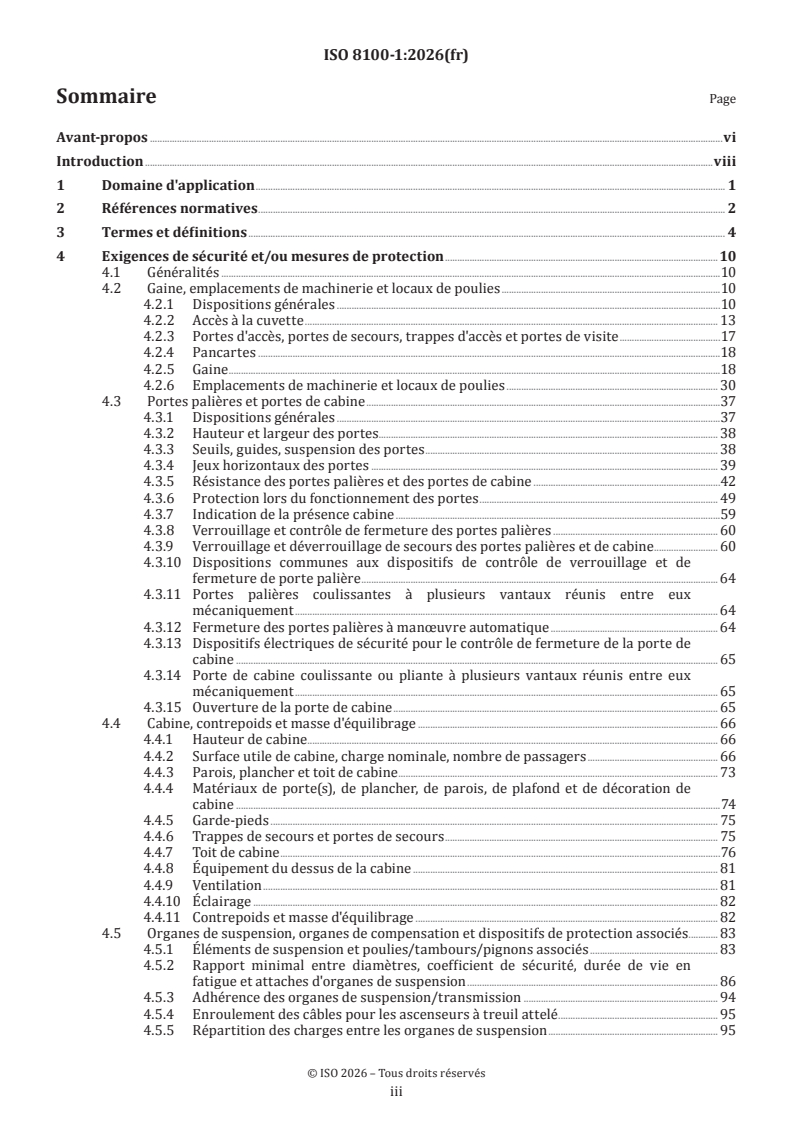 ISO 8100-1:2026 ISO 8100-1:2026 - Ascenseurs pour le transport de personnes et d'objets — Partie 1: Règles de sécurité pour la construction et l'installation d'ascenseurs et d'ascenseurs de charge - Page 3 preview