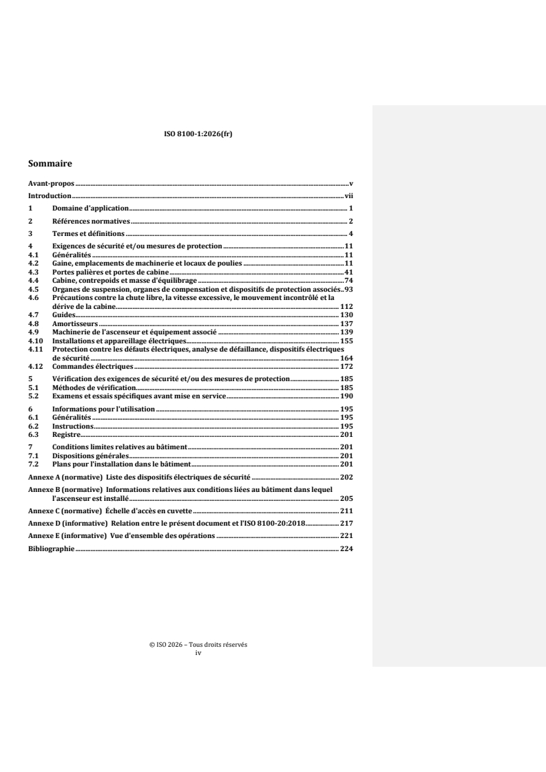 ISO 8100-1:2026 REDLINE ISO 8100-1:2026 - Ascenseurs pour le transport de personnes et d'objets — Partie 1: Règles de sécurité pour la construction et l'installation d'ascenseurs et d'ascenseurs de charge - Page 4 preview