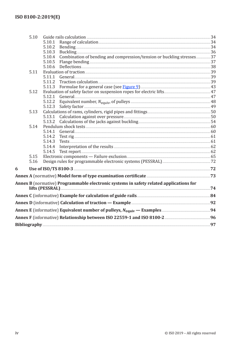 ISO 8100-2:2019 ISO 8100-2:2019 - Lifts for the transport of persons and goods — Part 2: Design rules, calculations, examinations and tests of lift components/11/2019 - Page 4 preview