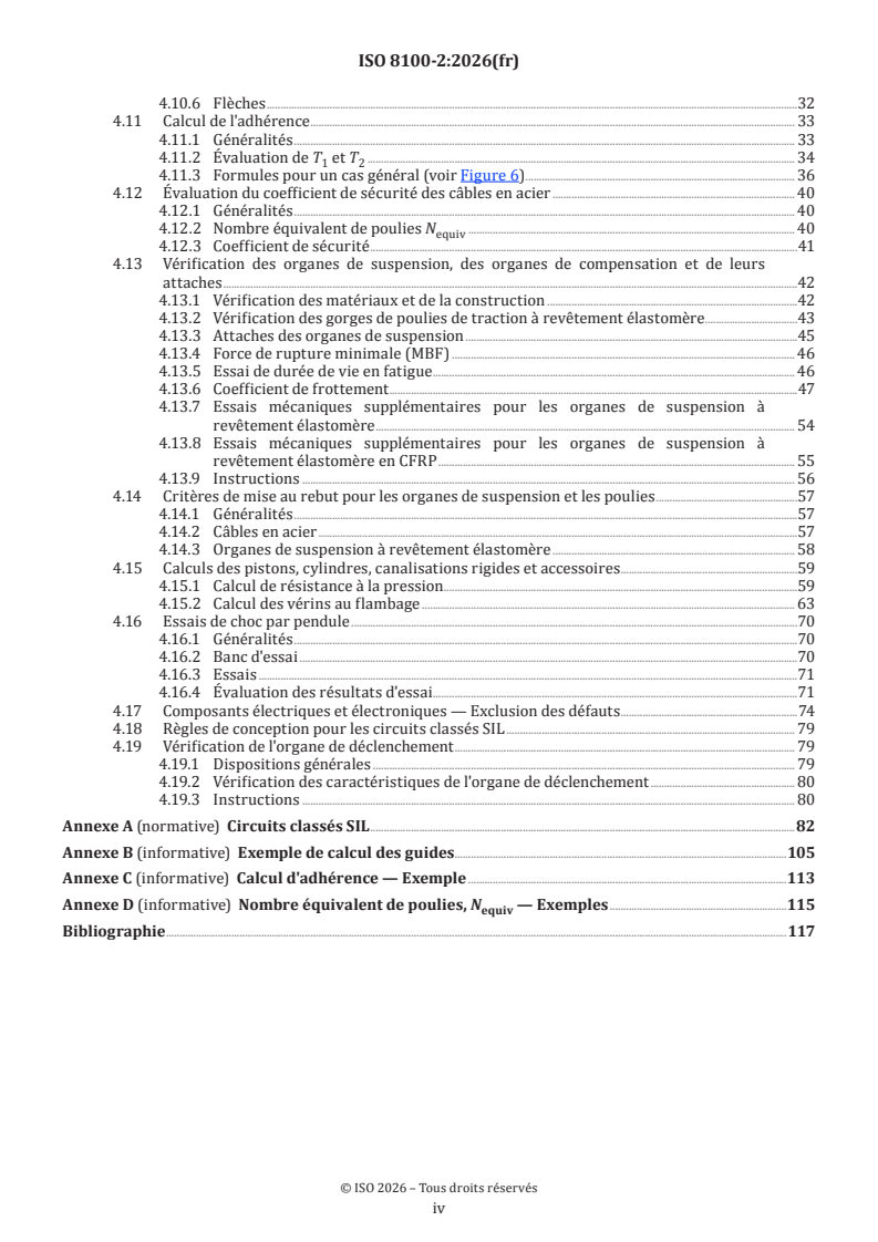 ISO 8100-2:2026 ISO 8100-2:2026 - Ascenseurs pour le transport de personnes et d'objets — Partie 2: Règles de conception, calculs, vérifications et essais des composants pour ascenseurs - Page 4 preview