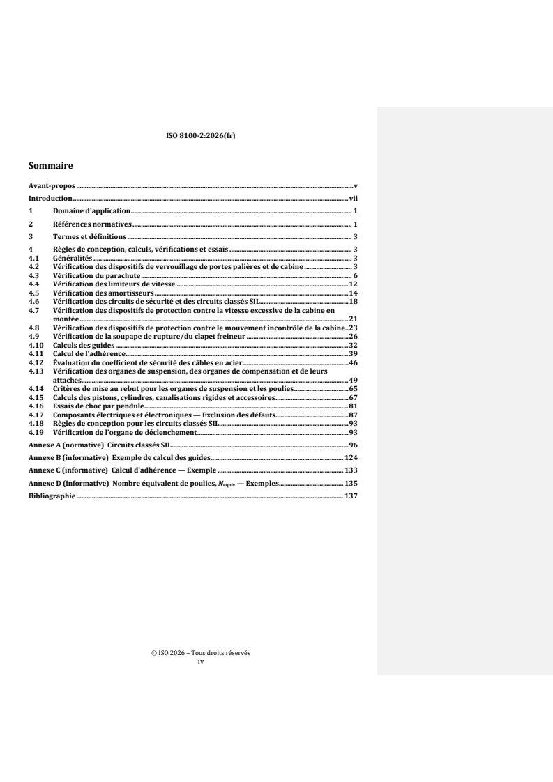 ISO 8100-2:2026 REDLINE ISO 8100-2:2026 - Ascenseurs pour le transport de personnes et d'objets — Partie 2: Règles de conception, calculs, vérifications et essais des composants pour ascenseurs - Page 4 preview