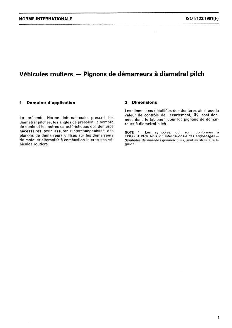 ISO 8123:1991 ISO 8123:1991 - Véhicules routiers — Pignons de démarreurs à diametral pitch/25/1991 - Page 3 preview