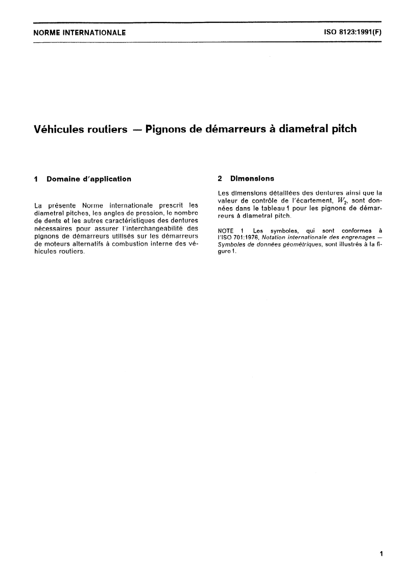 ISO 8123:1991 ISO 8123:1991 - Véhicules routiers — Pignons de démarreurs à diametral pitch/25/1991 - Page 3 preview
