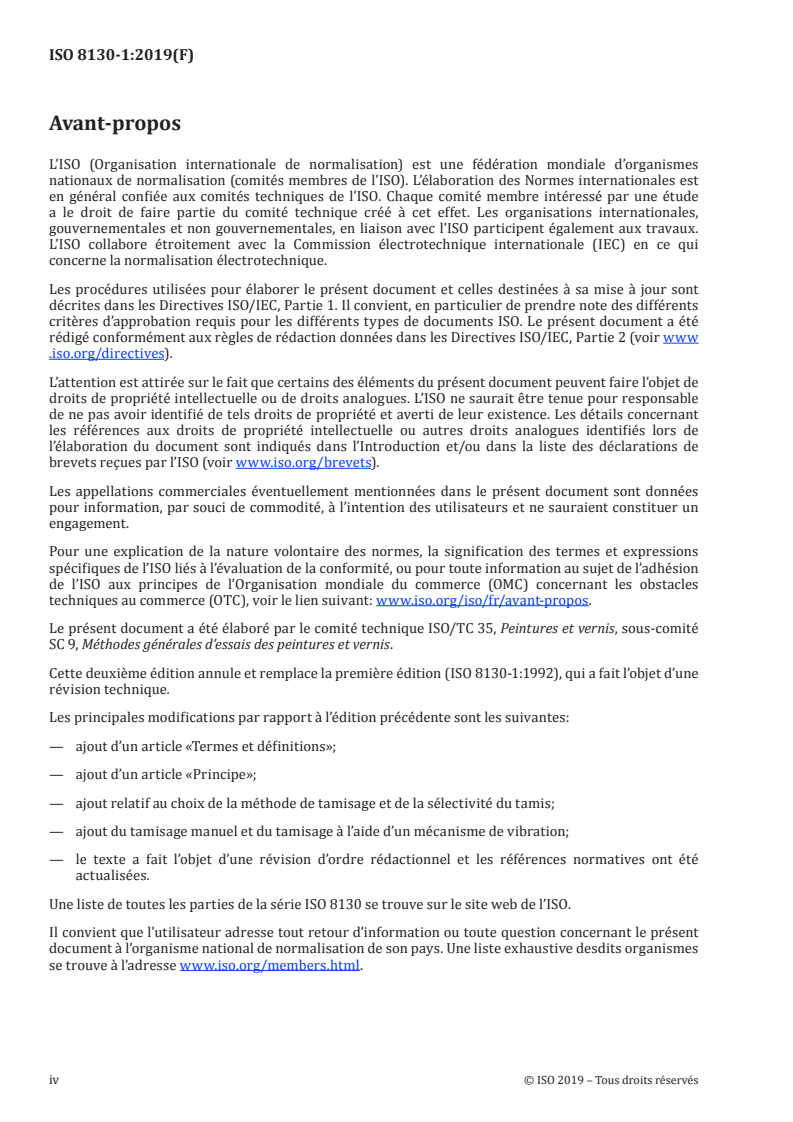 ISO 8130-1:2019 ISO 8130-1:2019 - Poudres pour revêtement — Partie 1: Détermination de la distribution granulométrique par tamisage/1/2019 - Page 4 preview