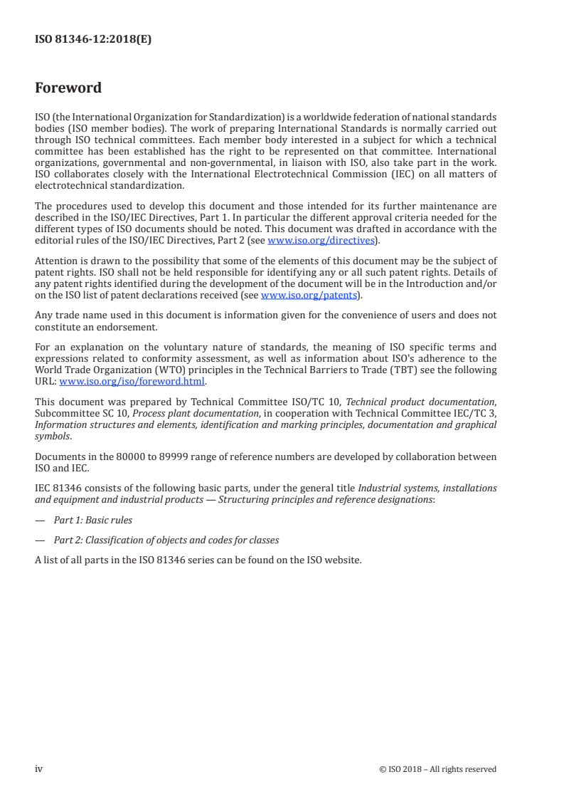 ISO 81346-12:2018 ISO 81346-12:2018 - Industrial systems, installations and equipment and industrial products — Structuring principles and reference designations — Part 12: Construction works and building services/7/2018 - Page 4 preview