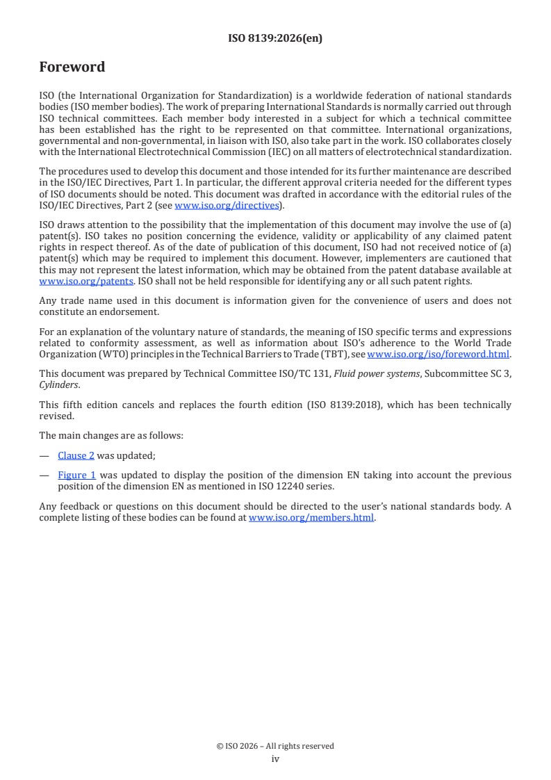 ISO 8139:2026 ISO 8139:2026 - Pneumatic fluid power — Cylinders, 1 000 kPa (10 bar) series — Mounting dimensions of rod-end spherical eyes - Page 4 preview