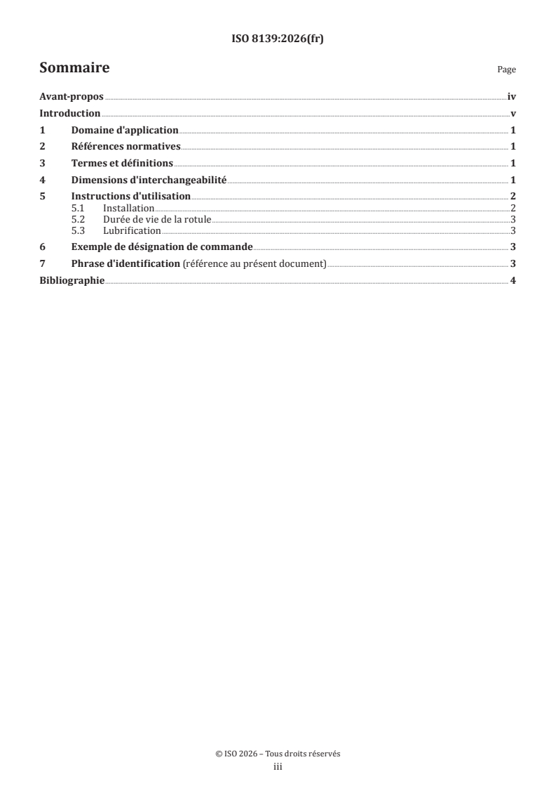 ISO 8139:2026 ISO 8139:2026 - Transmissions pneumatiques — Vérins, série 1 000 kPa (10 bar) — Dimensions d'interchangeabilité des tenons à rotule d'extrémité de tige - Page 3 preview