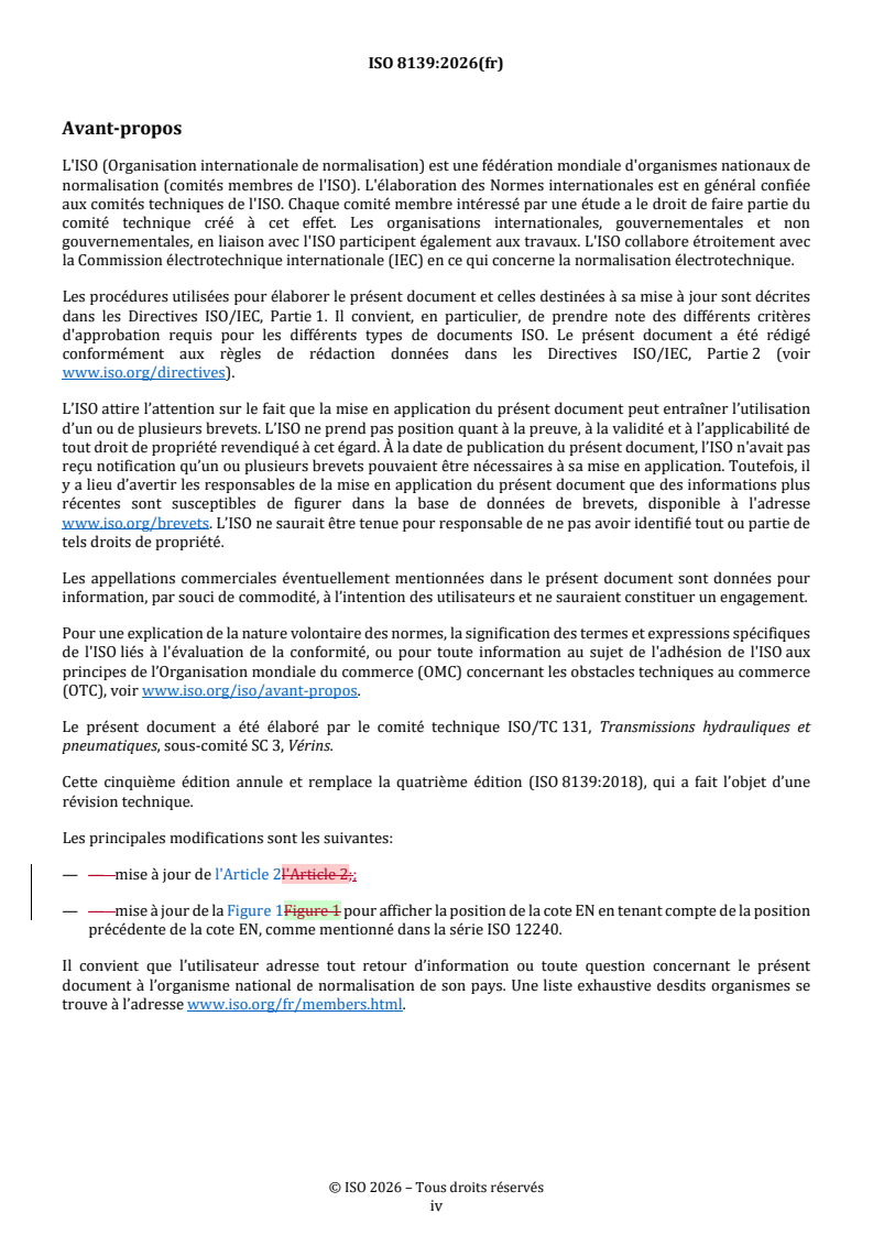 ISO 8139:2026 REDLINE ISO 8139:2026 - Transmissions pneumatiques — Vérins, série 1 000 kPa (10 bar) — Dimensions d'interchangeabilité des tenons à rotule d'extrémité de tige - Page 4 preview