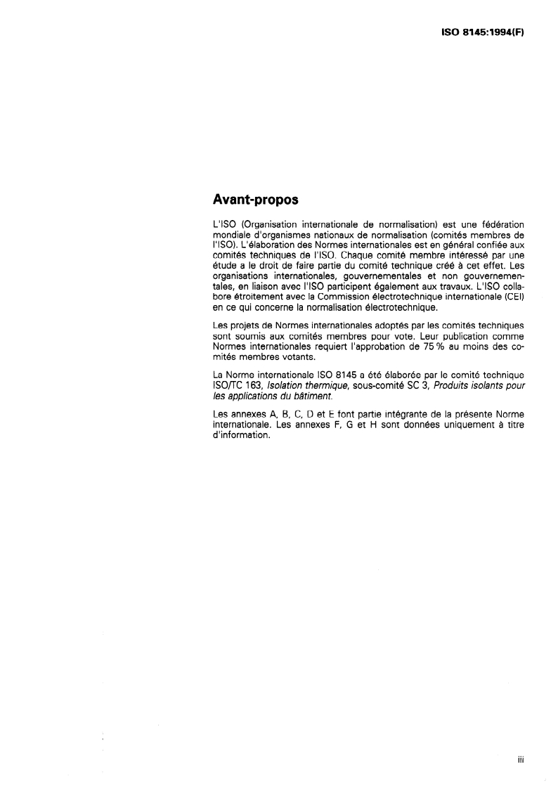 ISO 8145:1994 ISO 8145:1994 - Isolation thermique — Panneaux rigides en laine minérale pour l'isolation par l'extérieur des toitures-terrasses — Spécifications/20/1994 - Page 3 preview