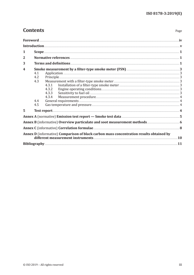 ISO 8178-3:2019 ISO 8178-3:2019 - Reciprocating internal combustion engines — Exhaust emission measurement — Part 3: Test procedures for measurement of exhaust gas smoke emissions from compression ignition engines using a filter type smoke meter/30/2019 - Page 3 preview