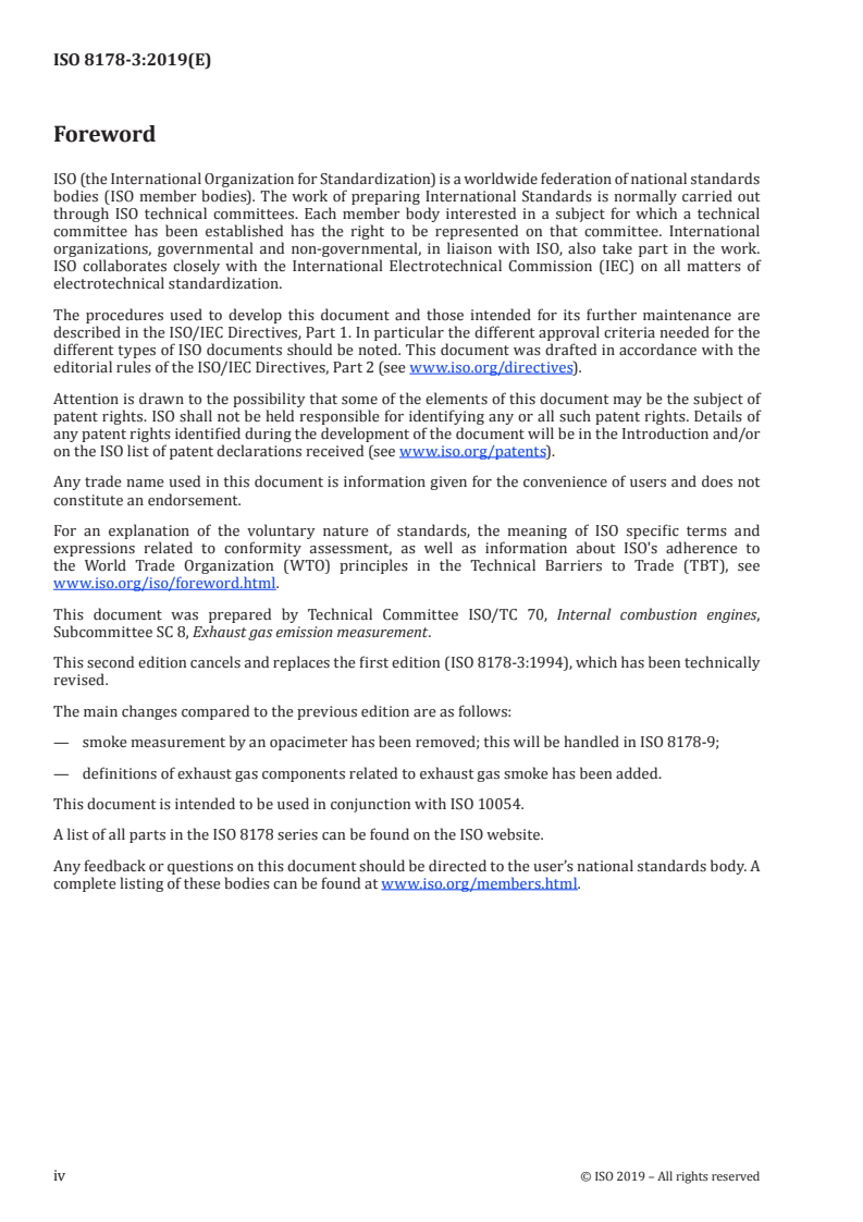 ISO 8178-3:2019 ISO 8178-3:2019 - Reciprocating internal combustion engines — Exhaust emission measurement — Part 3: Test procedures for measurement of exhaust gas smoke emissions from compression ignition engines using a filter type smoke meter/30/2019 - Page 4 preview
