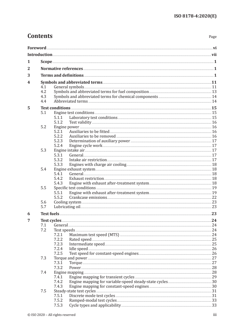 ISO 8178-4:2020 ISO 8178-4:2020 - Reciprocating internal combustion engines — Exhaust emission measurement — Part 4: Steady-state and transient test cycles for different engine applications/24/2020 - Page 3 preview