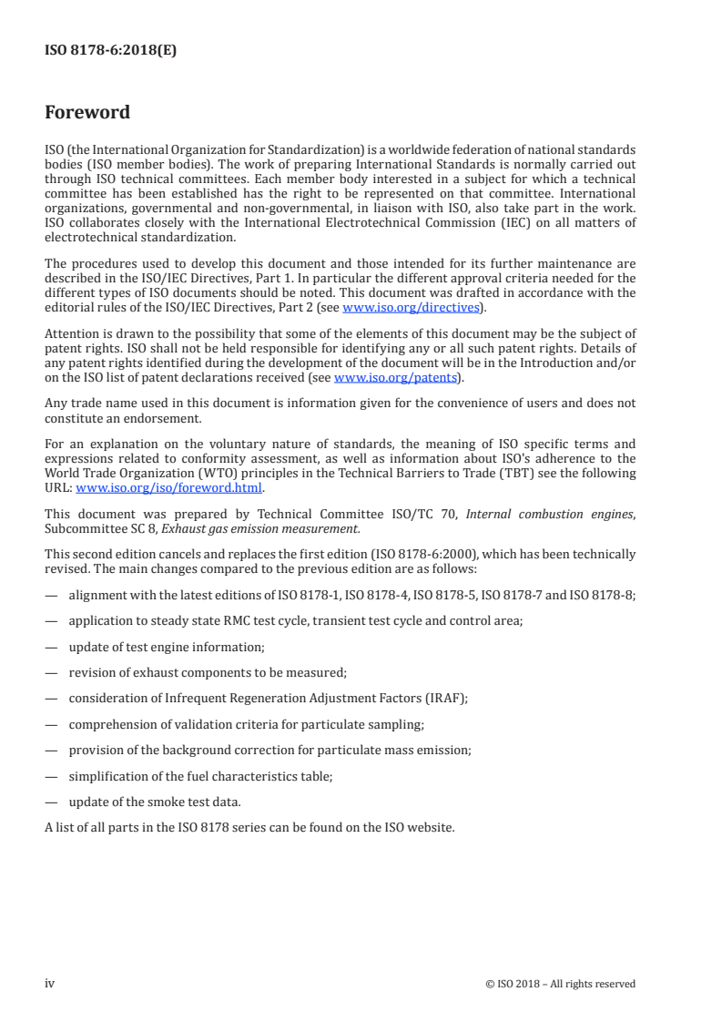 ISO 8178-6:2018 ISO 8178-6:2018 - Reciprocating internal combustion engines — Exhaust emission measurement — Part 6: Report of measuring results and test/24/2018 - Page 4 preview