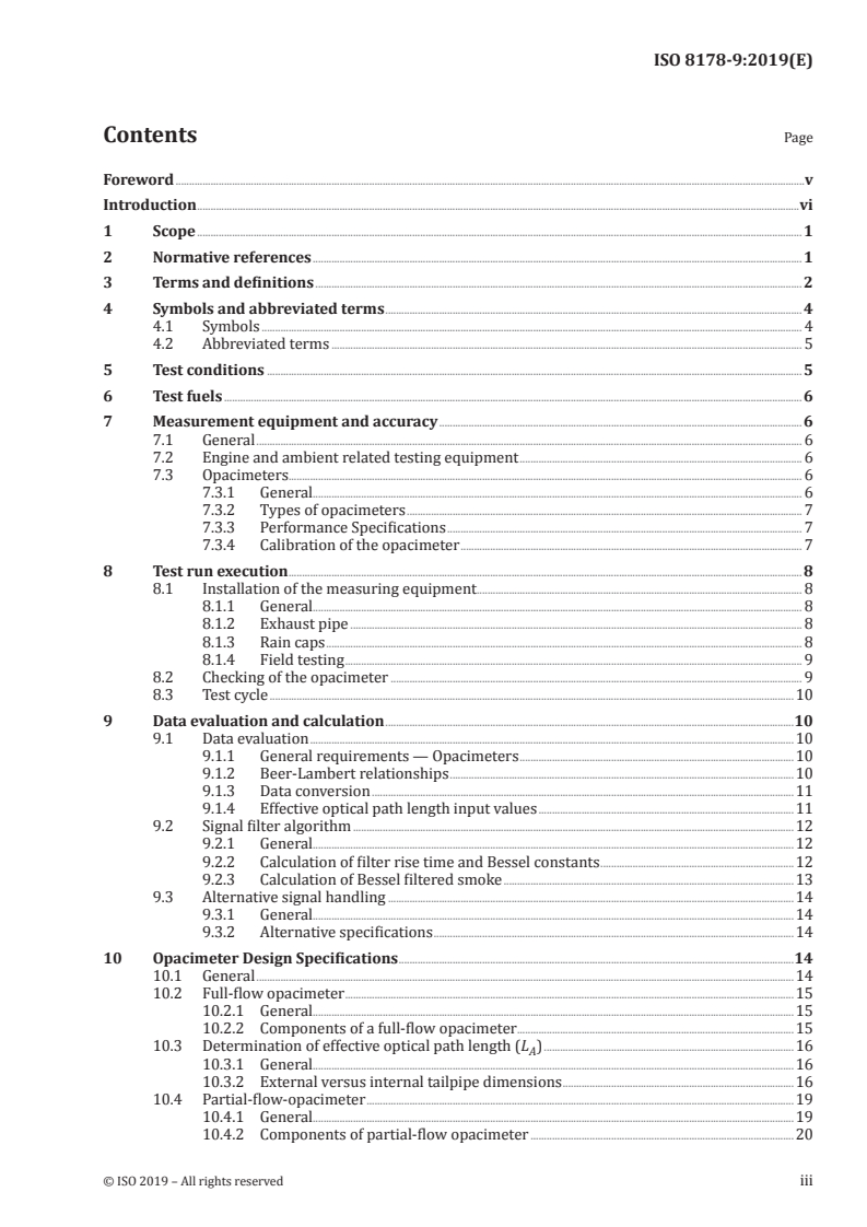 ISO 8178-9:2019 ISO 8178-9:2019 - Reciprocating internal combustion engines — Exhaust emission measurement — Part 9: Test cycles and test procedures for measurement of exhaust gas smoke emissions from compression ignition engines using an opacimeter/22/2019 - Page 3 preview