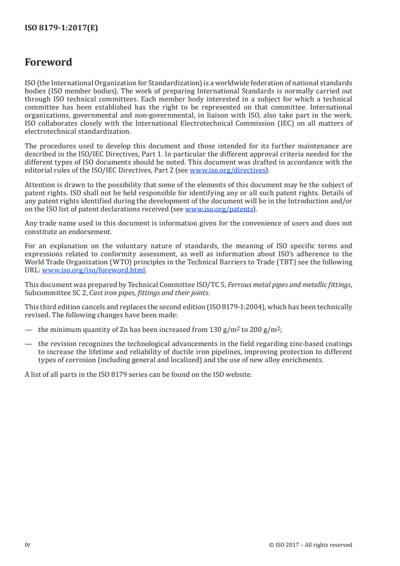 ISO 8179-1:2017 ISO 8179-1:2017 - Ductile iron pipes, fittings, accessories and their joints — External zinc-based coating — Part 1: Metallic zinc with finishing layer/25/2017 - Page 4 preview