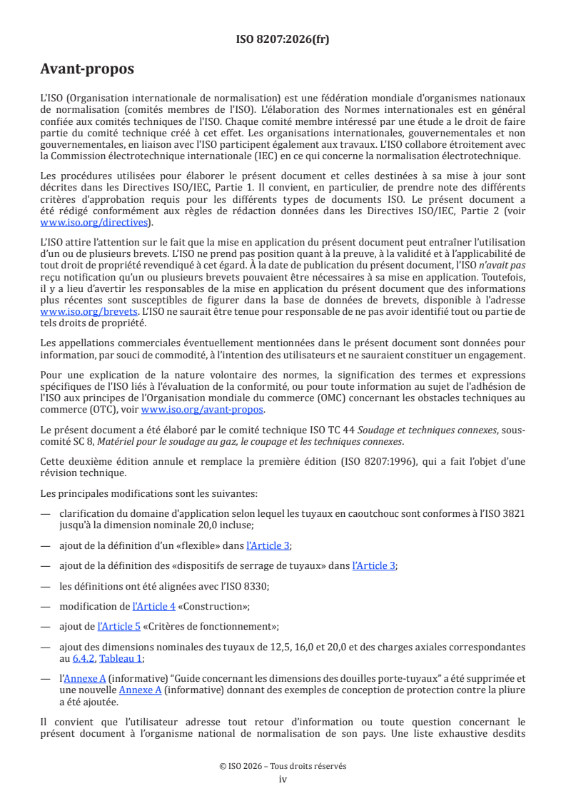 ISO 8207:2026 ISO 8207:2026 - Matériel de soudage au gaz — Spécifications relatives aux flexibles pour matériel de soudage, coupage et techniques connexes - Page 4 preview