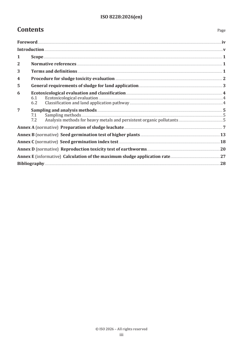 ISO 8228:2026 ISO 8228:2026 - Ecotoxicological evaluation and classification of sludge for land application - Page 3 preview