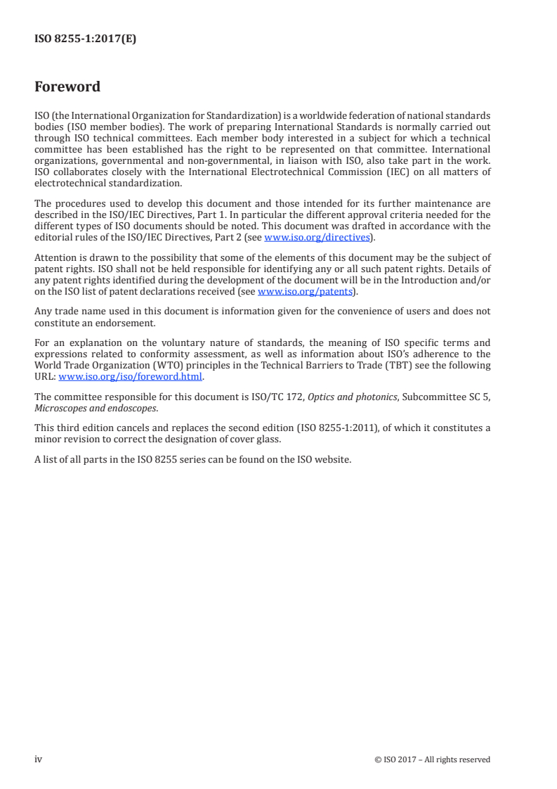 ISO 8255-1:2017 ISO 8255-1:2017 - Microscopes — Cover glasses — Part 1: Dimensional tolerances, thickness and optical properties/6/2017 - Page 4 preview