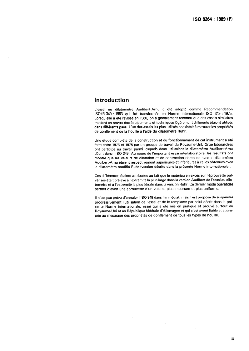 ISO 8264:1989 ISO 8264:1989 - Houille — Détermination des propriétés de gonflement à l'aide d'un dilatomètre/23/1989 - Page 3 preview