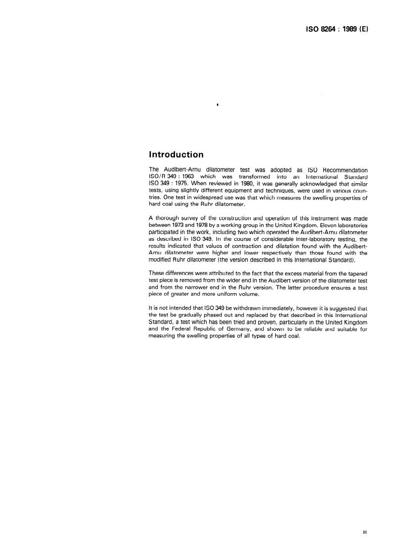 ISO 8264:1989 ISO 8264:1989 - Hard coal — Determination of the swelling properties using a dilatometer/23/1989 - Page 3 preview
