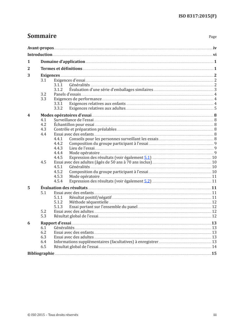 ISO 8317:2015 ISO 8317:2015 - Emballages à l'épreuve des enfants — Exigences et méthodes d'essai pour emballages refermables/5/2015 - Page 3 preview