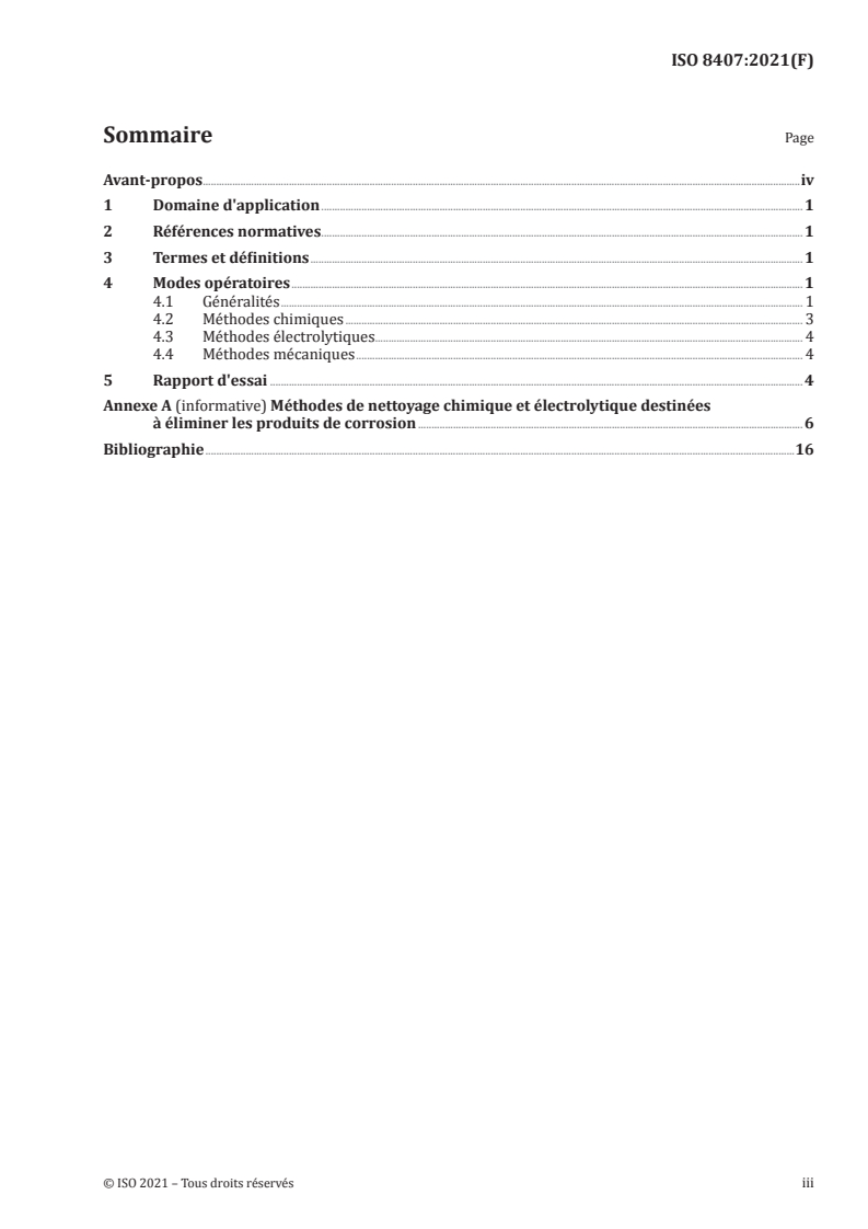 ISO 8407:2021 ISO 8407:2021 - Corrosion des métaux et alliages — Élimination des produits de corrosion sur les éprouvettes d'essai de corrosion/4/2021 - Page 3 preview