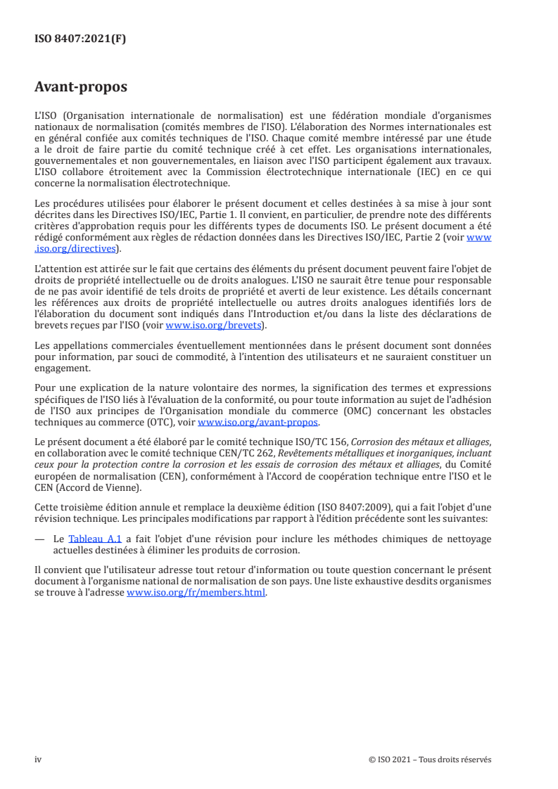 ISO 8407:2021 ISO 8407:2021 - Corrosion des métaux et alliages — Élimination des produits de corrosion sur les éprouvettes d'essai de corrosion/4/2021 - Page 4 preview