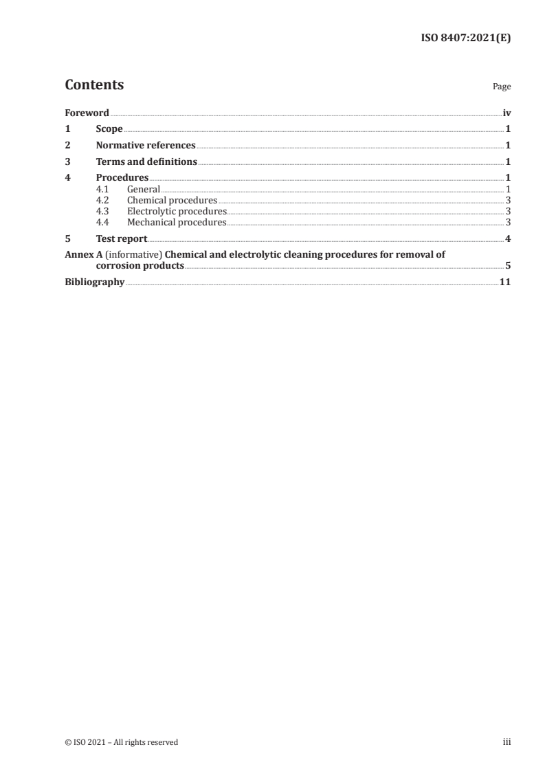 ISO 8407:2021 ISO 8407:2021 - Corrosion of metals and alloys — Removal of corrosion products from corrosion test specimens/4/2021 - Page 3 preview