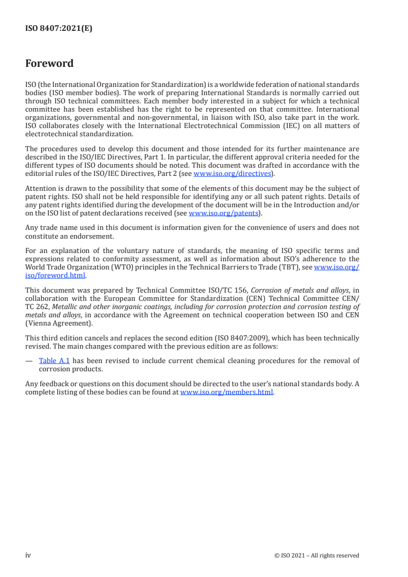 ISO 8407:2021 ISO 8407:2021 - Corrosion of metals and alloys — Removal of corrosion products from corrosion test specimens/4/2021 - Page 4 preview