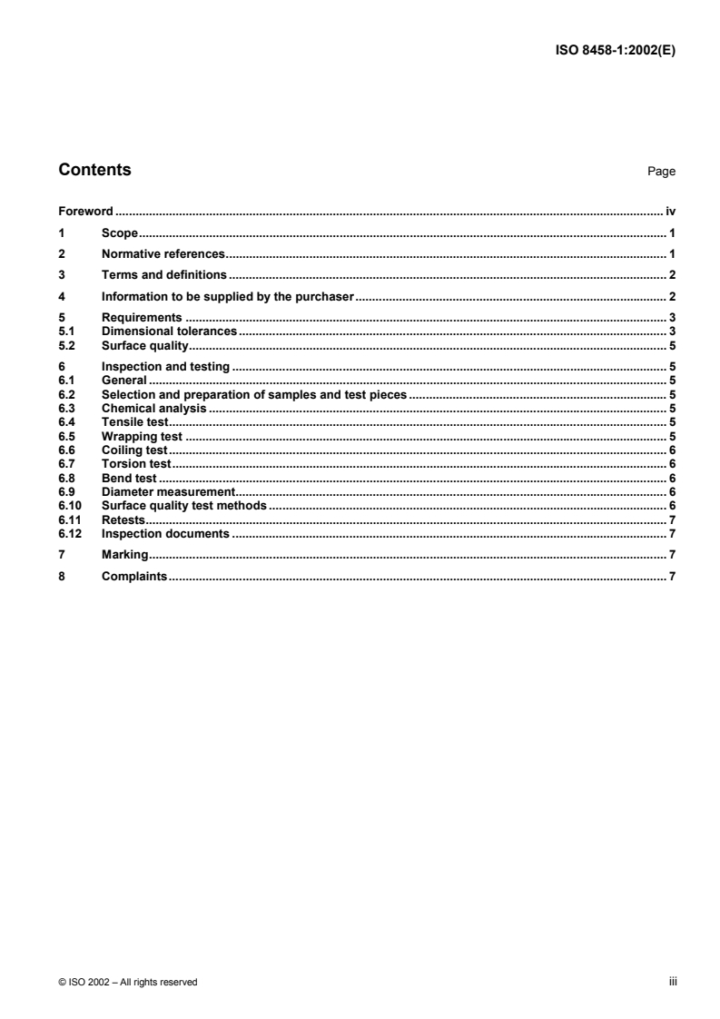 ISO 8458-1:2002 ISO 8458-1:2002 - Steel wire for mechanical springs — Part 1: General requirements/15/2002 - Page 3 preview
