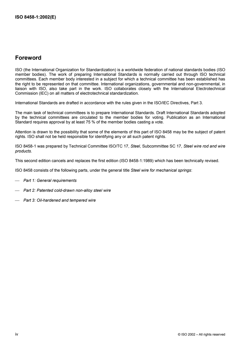 ISO 8458-1:2002 ISO 8458-1:2002 - Steel wire for mechanical springs — Part 1: General requirements/15/2002 - Page 4 preview