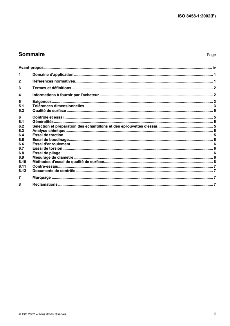 ISO 8458-1:2002 ISO 8458-1:2002 - Fils en acier pour ressorts mécaniques — Partie 1: Exigences générales/15/2002 - Page 3 preview
