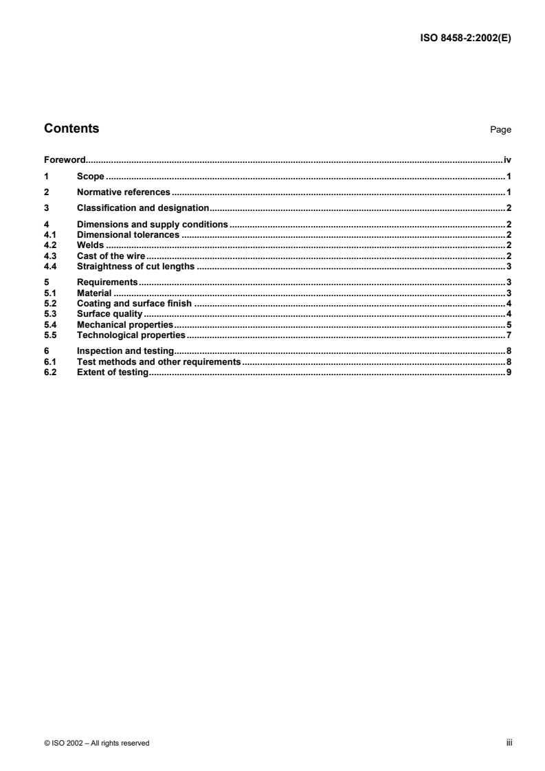 ISO 8458-2:2002 ISO 8458-2:2002 - Steel wire for mechanical springs — Part 2: Patented cold-drawn non-alloy steel wire/15/2002 - Page 3 preview
